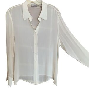 Valerie Petites Sheer Silk Blouse, NWT - Y2K Cream - Embellished - Size: PL